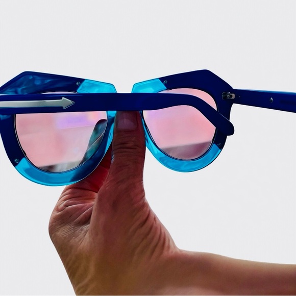 *NWT* Karen Walker Oversize Mirrored Sunglasses - Bright Blue Acetate + Case etc - Picture 10 of 10